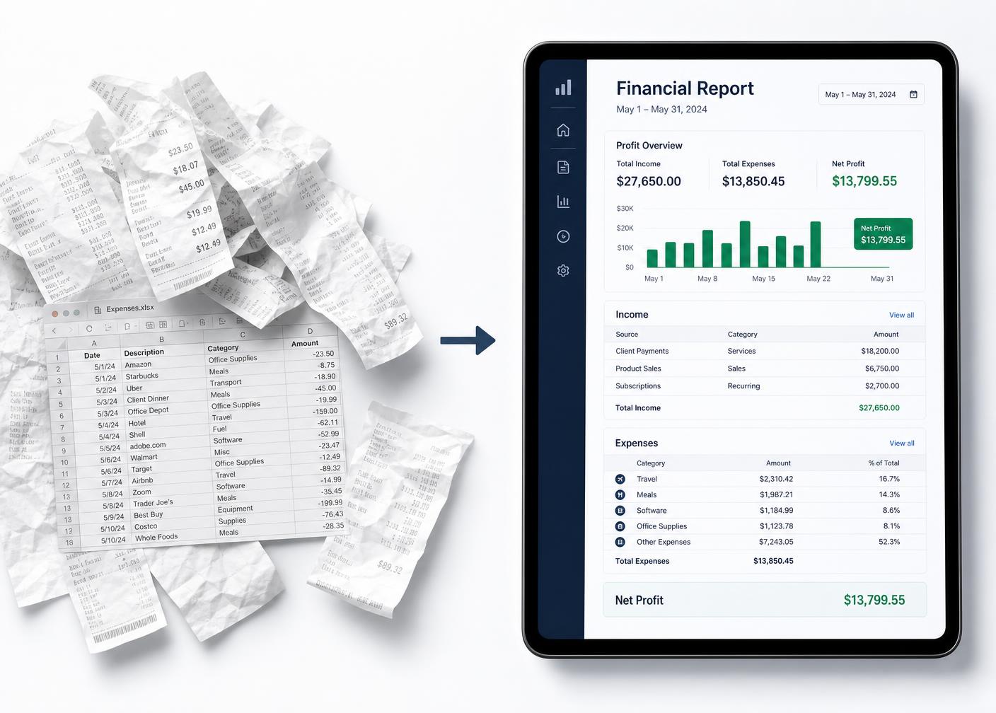 Short-term rental financial data being transformed into a professional seller report